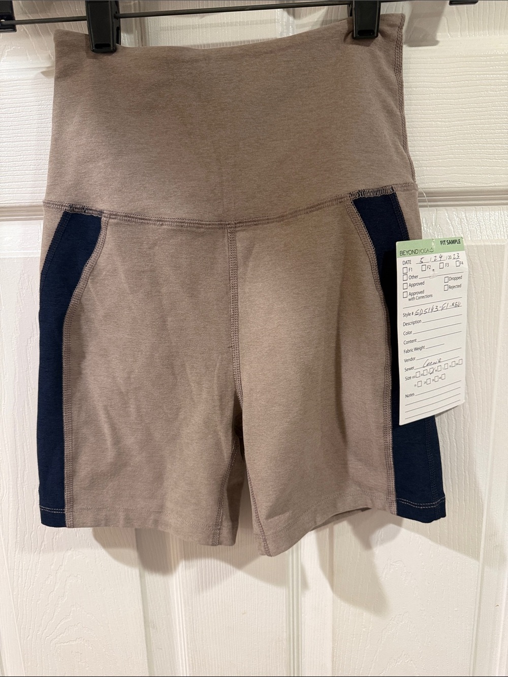 Beyond Yoga Taupe Bike Shorts with Navy Side Panels